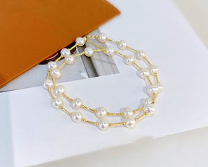 LUOWEND 18K Yellow Gold Natural Pearl Necklace for Women