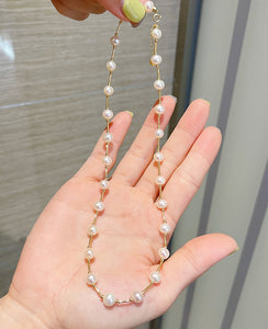 LUOWEND 18K Yellow Gold Natural Pearl Necklace for Women