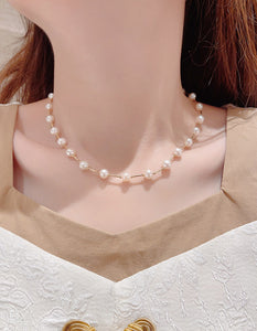 LUOWEND 18K Yellow Gold Natural Pearl Necklace for Women