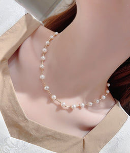 LUOWEND 18K Yellow Gold Natural Pearl Necklace for Women
