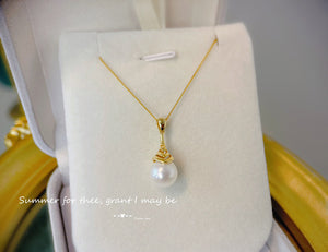 LUOWEND 18K Yellow Gold Natural Freshwater Pearl Necklace for Women