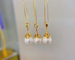 LUOWEND 18K Yellow Gold Natural Freshwater Pearl Necklace for Women