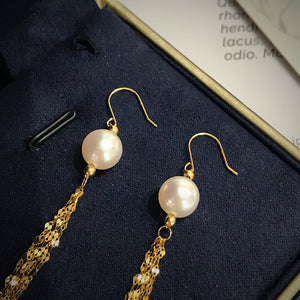 LUOWEND 18K Yellow Gold Real Natural Freshwater Pearl Earrings for Women