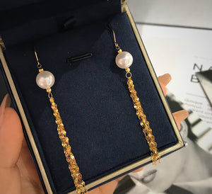 LUOWEND 18K Yellow Gold Real Natural Freshwater Pearl Earrings for Women