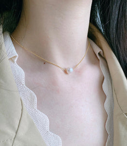 LUOWEND 18K Yellow Gold Natural Akoya Pearl Necklace for Women