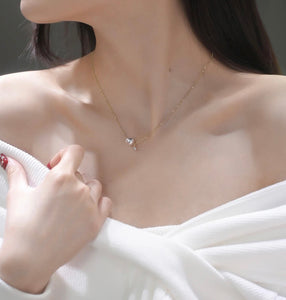 LUOWEND 18K Yellow Gold Natural Akoya Pearl Necklace for Women