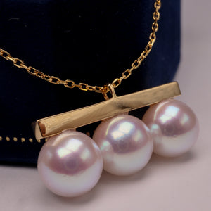 LUOWEND 18K Yellow Gold Natural Akoya Pearl Necklace for Women