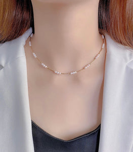LUOWEND 18K Yellow Gold Natural Akoya Pear Necklace for Women