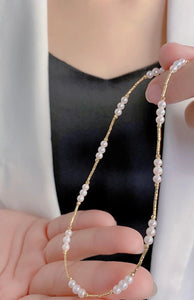 LUOWEND 18K Yellow Gold Natural Akoya Pear Necklace for Women