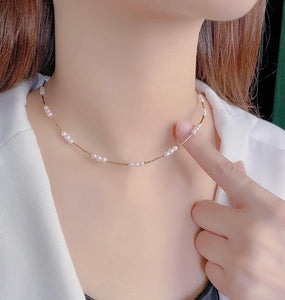 LUOWEND 18K Yellow Gold Natural Akoya Pear Necklace for Women