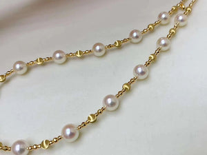 LUOWEND 18K Yellow Gold Natural Pearl Necklace for Women