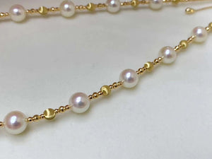 LUOWEND 18K Yellow Gold Natural Pearl Necklace for Women