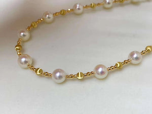 LUOWEND 18K Yellow Gold Natural Pearl Necklace for Women