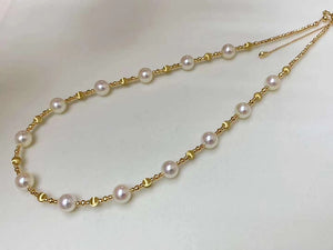 LUOWEND 18K Yellow Gold Natural Pearl Necklace for Women