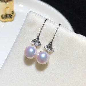 LUOWEND 18K White Gold Real Natural Akoya Pear Earrings for Women