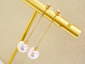 LUOWEND 18K Yellow Gold Real Natural Akoya Pearl Earrings for Women
