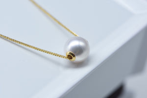 LUOWEND 18k Yellow Gold Natural Pearl Necklace for Women