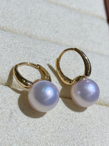 LUOWEND 18K Yellow Gold Real Natural Akoya Pearl Earrings for Women