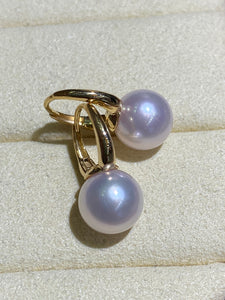 LUOWEND 18K Yellow Gold Real Natural Akoya Pearl Earrings for Women