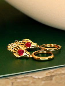 LUOWEND 18K Yellow Gold Real Natural Ruby Gemstone Earrings for Women