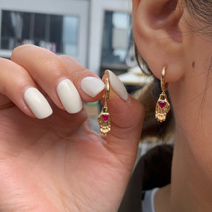 LUOWEND 18K Yellow Gold Real Natural Ruby Gemstone Earrings for Women
