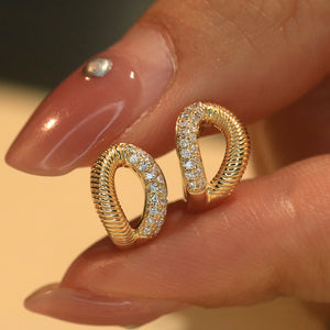 LUOWEND 18K Yellow Gold Real Natural Diamond Hoop Earrings for Women