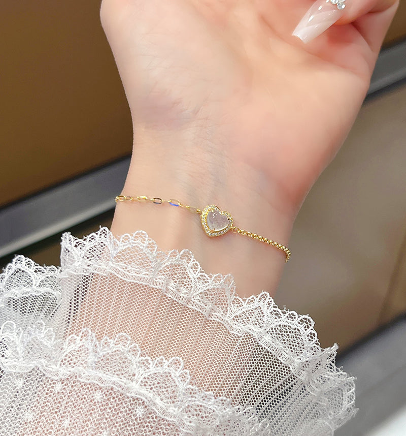 LUOWEND 18K Yellow Gold Real Natural Jadeite Bracelet and Anklet Chain  for Women