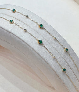 LUOWEND 18K Yellow Gold Real Natural Jadeite and Diamond Bracelet and Anklet Chain for Women