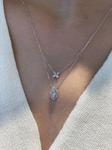 LUOWEND 18K White Gold Real Natural Diamond Pendant Necklace for Women