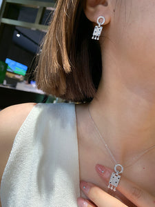 LUOWEND 18K White Gold Real Natural Diamond Pendant Necklace for Women