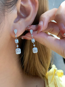 LUOWEND 18K White Gold Real Natural Diamond Drop Earrings for Women