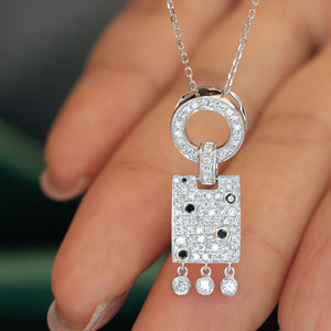 LUOWEND 18K White Gold Real Natural Diamond Pendant Necklace for Women
