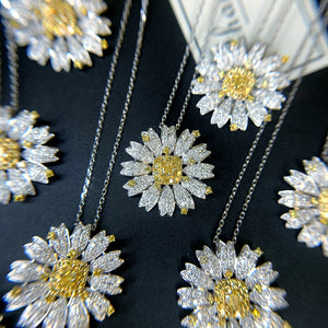 LUOWEND 18K White Gold Real Natural Yellow Diamond Pendant Necklace for Women