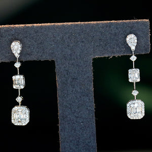 LUOWEND 18K White Gold Real Natural Diamond Drop Earrings for Women