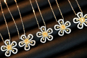 LUOWEND 18K White Gold Real Natural Yellow Diamond Pendant Necklace for Women