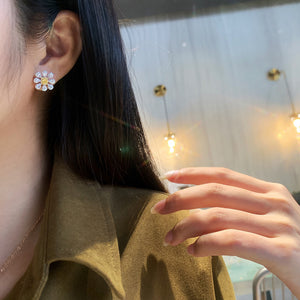 LUOWEND 18K White Gold Real Natural Yellow Diamond Stud Earrings for Women