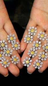 LUOWEND 18K White Gold Real Natural Yellow Diamond Stud Earrings for Women