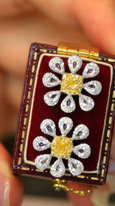 LUOWEND 18K White Gold Real Natural Yellow Diamond Stud Earrings for Women