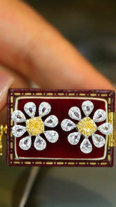LUOWEND 18K White Gold Real Natural Yellow Diamond Stud Earrings for Women