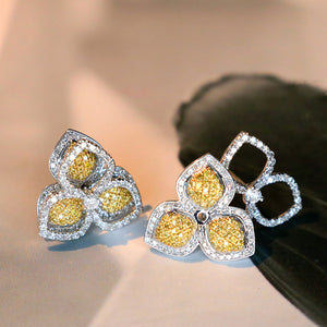 LUOWEND 18K White Gold Real Natural Yellow Diamond Stud Earrings for Women