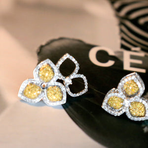 LUOWEND 18K White Gold Real Natural Yellow Diamond Stud Earrings for Women