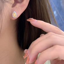 Load image into Gallery viewer, LUOWEND 18K White Gold Real Natural Yellow Diamond Stud Earrings for Women
