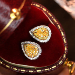 LUOWEND 18K White Gold Real Natural Yellow Diamond Stud Earrings for Women