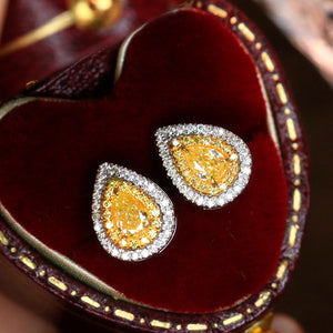 LUOWEND 18K White Gold Real Natural Yellow Diamond Stud Earrings for Women