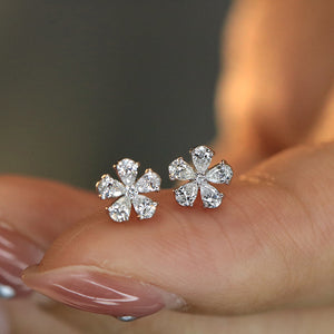LUOWEND 18K White Gold Real Natural Diamond Stud Earrings for Women
