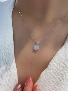 LUOWEND 18K White Gold Real Natural Diamond Pendant Necklace for Women