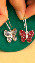 Load image into Gallery viewer, LUOWEND 18K White Gold Real Natural Diamond and Ruby Earrings for Women
