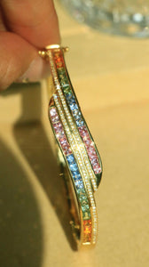 LUOWEND 18K Gold Real Natural Aquamarine and Diamond Gemstone Bracelet for Women