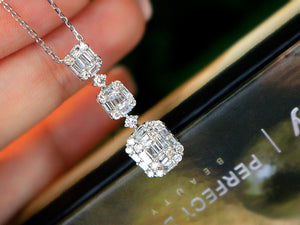 LUOWEND 18K White Gold Real Natural Diamond Pendant Necklace for Women