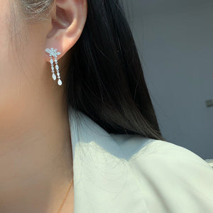 LUOWEND 18K White Gold Real Natural Diamond Drop Earrings for Women